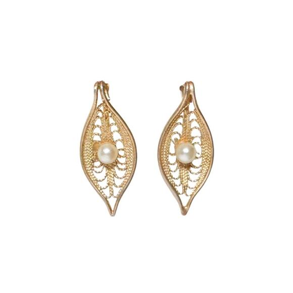 Sarah Cov Vintage Earrings Gold Pearl Clip Dangle Quiet Luxury Old Money Classic - Picture 3 of 7